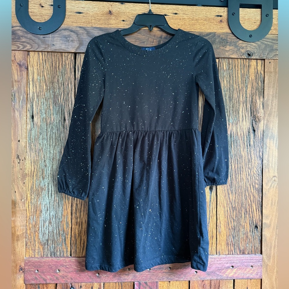GAP Black Sparkly Fit and Flare Dress with Bishop Sleeves